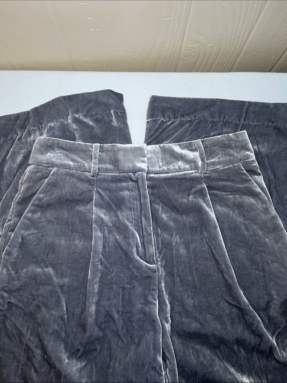 Loft Velvet Pleated Wide Leg Pants in Charcoal Gray